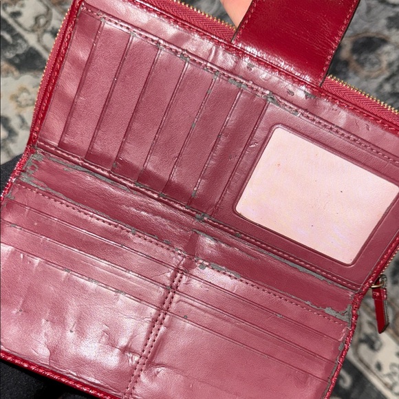 Coach Cherry Red Embossed Wallet with Gold Turnlock - Picture 10 of 11